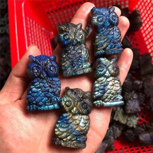 Natural Quartz Carvings Labradorite Owl Cicada Animal Crystals Healing Stones For Spiritual Decor