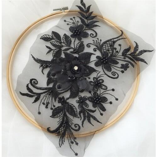 Sew-On-Patch Fabric Flowers-Beads Embroidery Lace Wedding-Dress Rhinestone Appliques