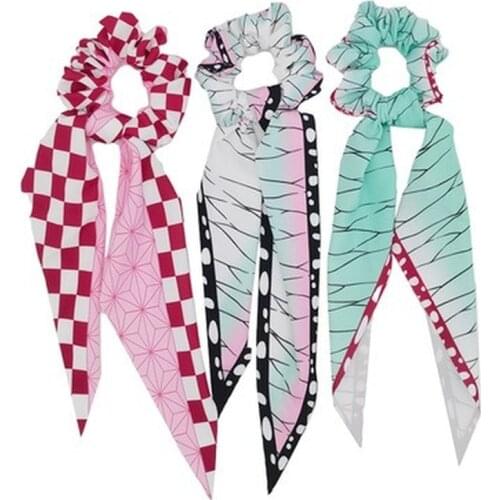 Anime Demon Slayer Hair Ring Ribbon Nezuko Zenitsu Tanjirou New Head Rope Scrunchies Girls Hair Band Gifts Cosplay Props