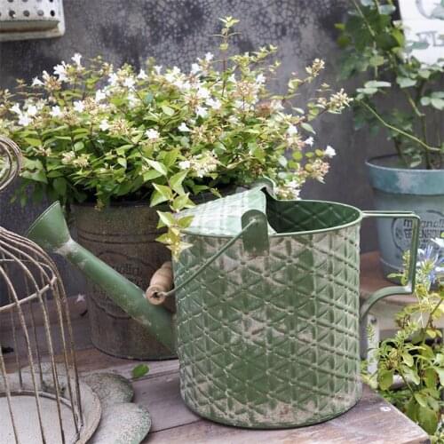 Garden decor green retro metal watering can shabby and chic