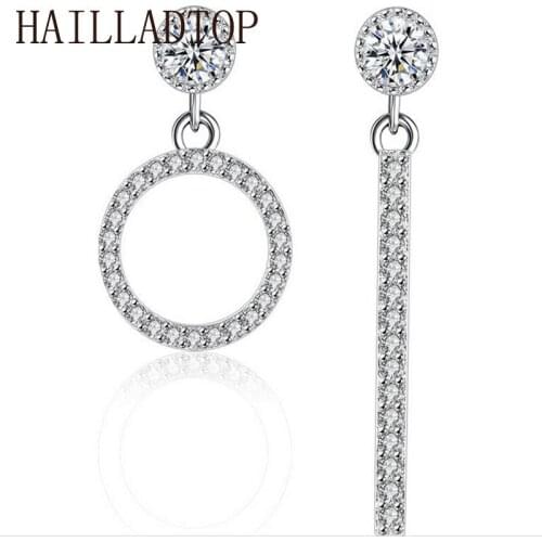 Shining Geometric Earrings New Silver Color Nice Pierced Dangle Drop Earrings For Women Wedding Earrings Brinco Cubic Zirconia