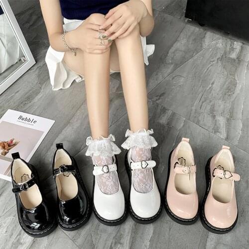 Spring Autumn Girls Lolita Shoes Patent Leather Women Mary Janes Shoes Platform Woman Flats Round Toe Ladies Shoes Black N7768L