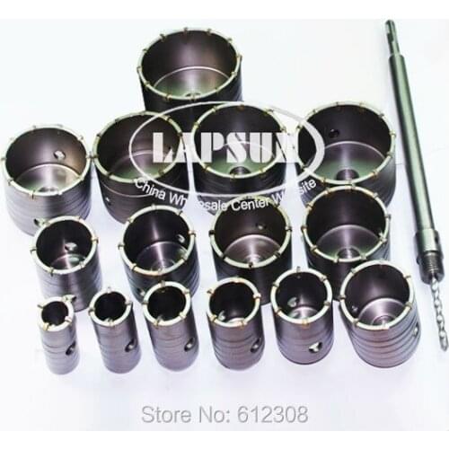 15pcs/set 30mm-100mm Wall Impact Drill Bit Hole Saw + 1pc Long SDS+ Core Shaft Arbor For Wall Masonry Brick Stone Coment