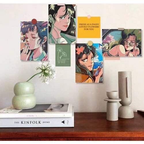 ​Japanese Cartoon Sweet Retro Girl Decoratiove Card 9 Sheets Creative Diy Wall Sticker Beautiful Postcard Bookmarks Photo Props