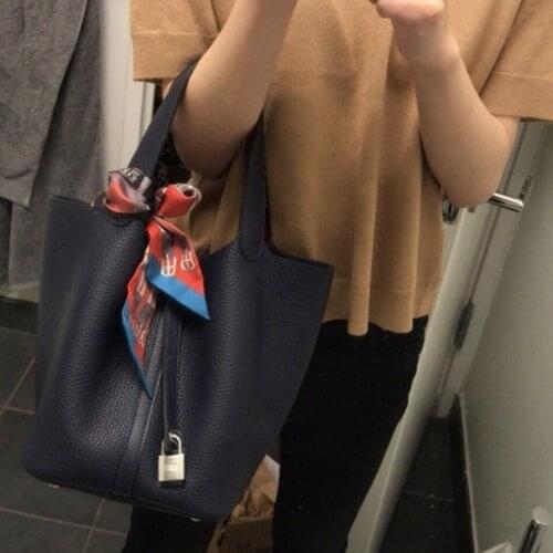 Women Tote Shoulder Fashion Handbag High Quality Lychee Pattern Genuine Leather Bucket Bag Vintage Female Handbags Casual Bags