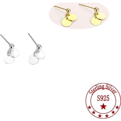 S925 Sterling Silver Round Beads Peas Pieces Golden Short Earrings Female Temperament Wedding Anniversary Gift