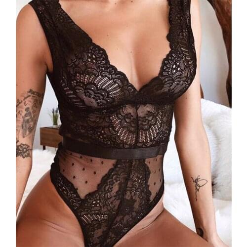Summer Lace Bodysuit Women Floral Embroidery Deep V Neck Sexy Bodysuit Dot Patchwork Jumpsuit Overalls 2021 Femlae Body