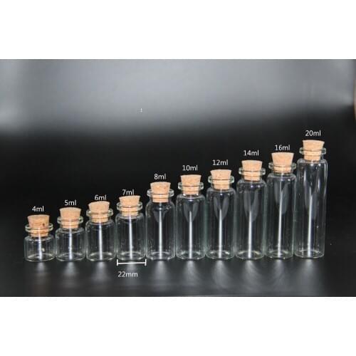 100pcs 4-20ml Glass Wishing Bottle with Cork Stopper Empty Spice Jars Vials Storage Liquid Bottle kitchen supplies Wedding gift