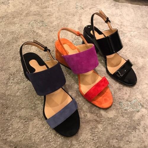 2021 New Fashion Vintage Womens Sandals Shoes Genuine Patent Leather Pumps Sheepkin High Heel 5.5CM db032