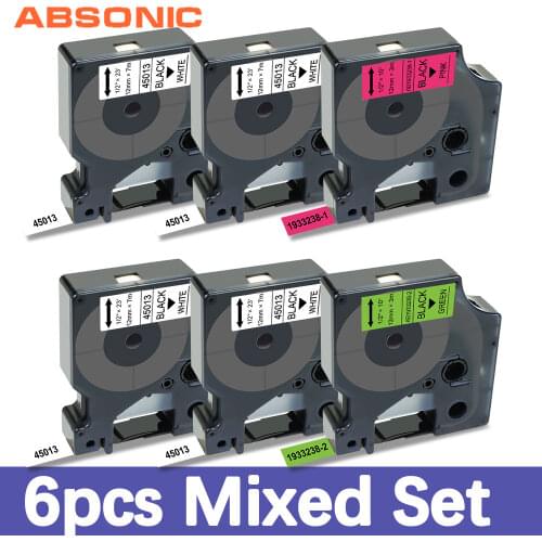 Absonic 6PK 12mm Compatible Dymo D1 Fluorescent Label Tapes 45013 1933238-1 1933238-2 for Dymo LM160 280 LabelPoint Label Maker