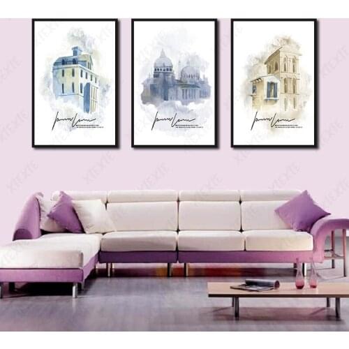 Abstract Wall Art Watercolor Painting of Ancient Architecture Canvas Posters Prints for Living Room Bedroom Corridor Decoration