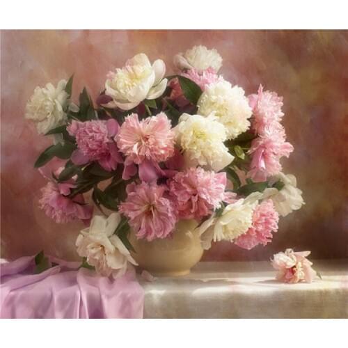 Full Drill Embroidery Cross Stitch Pink Flowers Diamond Painting Mosaic Peonies DIY Square/round Resin Craft Rhinestone Kit