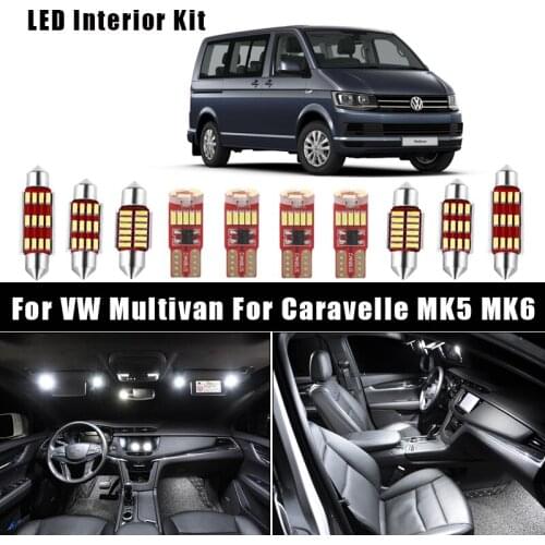 White Canbus Error Free LED Bulbs Interior Dome Door Foot Step Light Kit For VW Multivan For Caravelle MK5 MK6 T5 T6 (03-18)