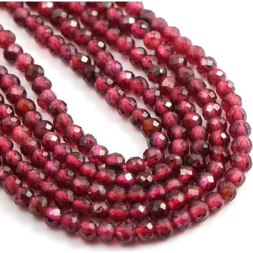 Round Shape Garnet Faceted Beads Natural Stone Beads Making for Jewelry DIY Bracelet Necklace Size 2 3 4 5 mm