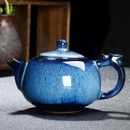Kiln-turned-Tianmu glazed teapot household mini large ceramic kung fu tea set Longdan pot to build a household teapot Xishi pot