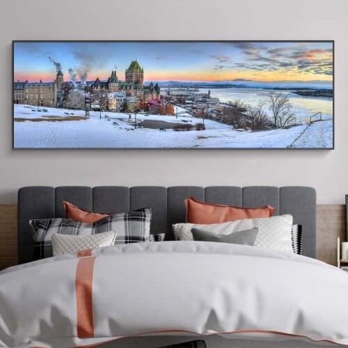 Town Snow Scene Painting on Canvas Modern Landscape Wall Art Posters and Prints Decorative Pictures for Living Room Home Decor