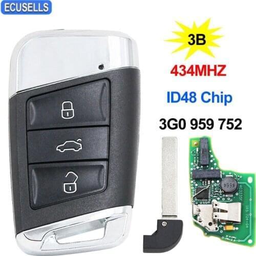 3 Button Smart Remote Car Key MQB 434MHz ID48 Chip 3G0 959 752 for Volkswagen Magotan Superb A7 Passat B8 2015-2018 Uncut Blade