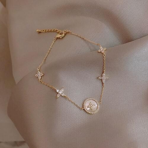 Lady Clover Zircon Plum Wrist Chain Adjustable Golden Charm Bracelet Simple Female Fashion Hand Accessories