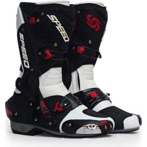 Men Motorcycle Shoes PU Leather Motorsport Riding Racing Boots Motocross Off-Road Motorbike Bike SPEED Protective Gear