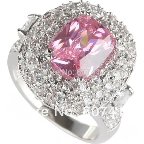 SHUNXUNZE Big Luxury Vintage Engagement Wedding Rings For Men And Women Rob Mad Pink Cubic Zirconia Rhodium Plated R464 size 7 8