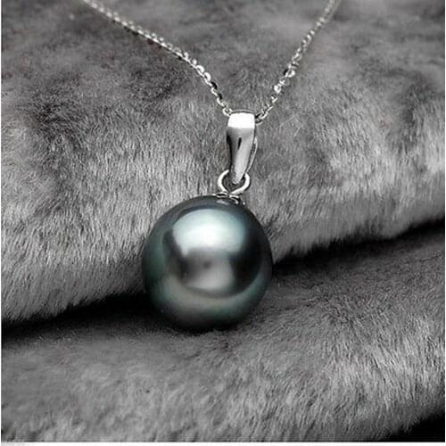 New 14mm Beautiful Black Shell Pearl Pendant Necklace 17'' AAA