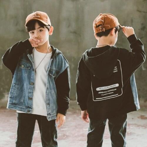 Blue Splicing Spring Autumn Boy Coat Overcoat Top Kids Costume Teenage Gift Children Clothes High Quality Plus Size