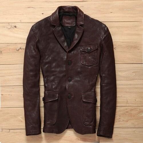 Classic smart causal genuine suits Korean fashion Advanced sense goat leather jacket for men slim fit blazers male