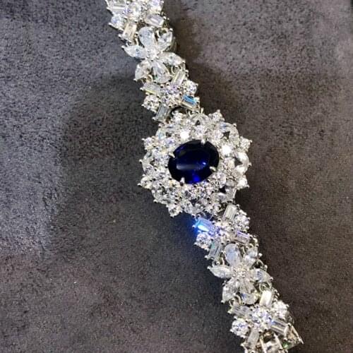 Luxury 100% 925 Sterling Silver Oval Cut Sapphire Created Moissanite Gemstone Bohemia Ladies Bracelets Bangle Fine Jewelry Gift