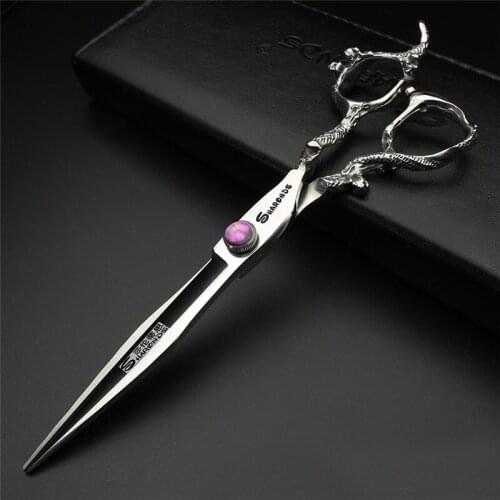 Sharonds 7 inch hairdressing scissors personalized dragon handle purple gem hairdressing cutting scissors Modeling tool
