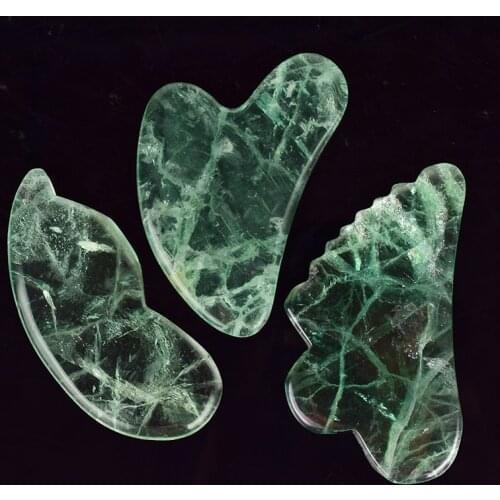 Wholesale Green Fluorite scraper Tool Face Care GuaSha Tool Natural Stone Crystal Health Care Massage SPA Skin Detox Massager