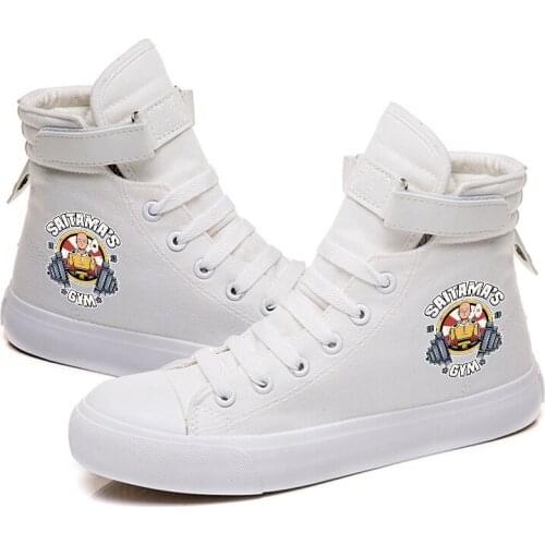 ONE PUNCH-MAN Saitama White Ankle Casual Ankle Canvas Shoes Sneaker HOOk&LOOP Flats plimsolls duck shoes