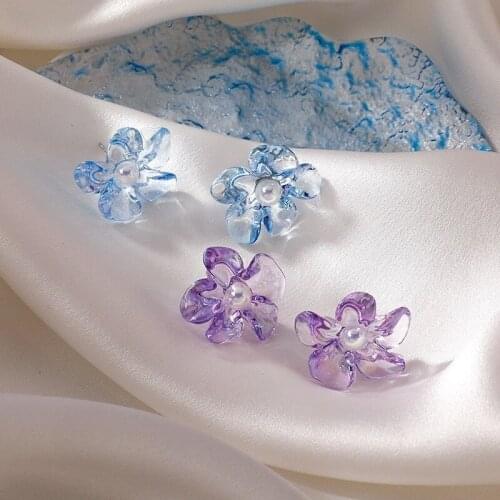 U-Magical Fairy Textured Flower Simulation Pearl Dangle Earring for Women Purple Blue Resin Party Earrings Jewelry Pendientes