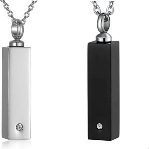 High Quality Stainless Steel Strip Bar Cremation Urn Pendant Crystal Perfume Bottles Necklace Can Open Wholesale 50cm