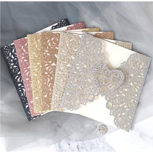 High-end laser cutting invitations custom flash gold cover diamond-encrusted belt custom wedding invitations card business invit