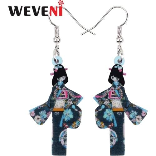 WEVENI Acrylic Sweet Japan Cartoon Kimono Girl Doll Earrings Long Drop Dangle Fashion Charm Gifts Unique Jewelry For Women Girl