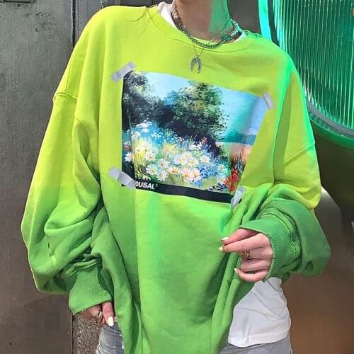 Women Sweatshirts Oversized Green Tie Dye Loose Sweatshirt Spring Autumn Casual Print Tops Pullover Plus Size Streetwear 2020
