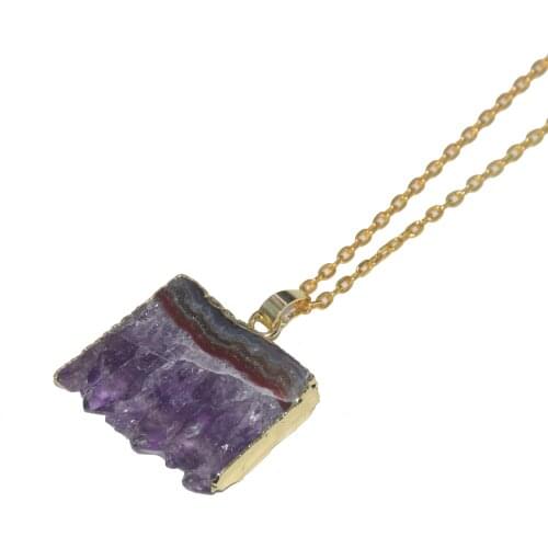 Natural Slice Geode drusy stone pendant necklace women Purple crystal quartz amethysts druzy pendant chain necklace femme 2019