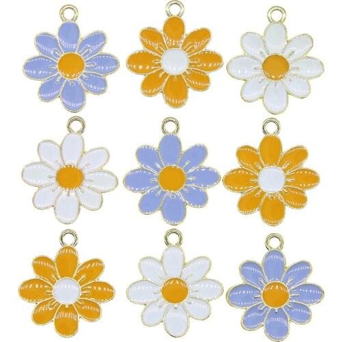 10pcs 20*21 Enamel Daisy Flower Charms for Necklaces Pendants Earrings DIY Colorful Mini Charms Handmade Jewelry Finding Making