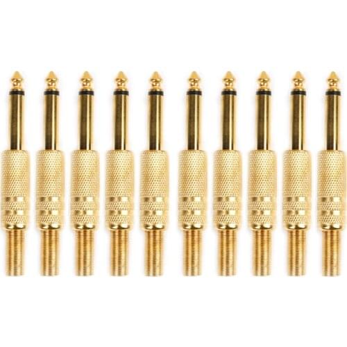10 Pcs Gold Plated 6.35mm Male 1/4 Mono Jack Plug Audio Connector Soldering