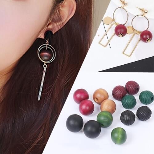 20pcs Wooden Round Big Hole Spacer Beads Women Girls Hair Accessories DIY Bracelet Earrings Making Jewelry Findings Handwork