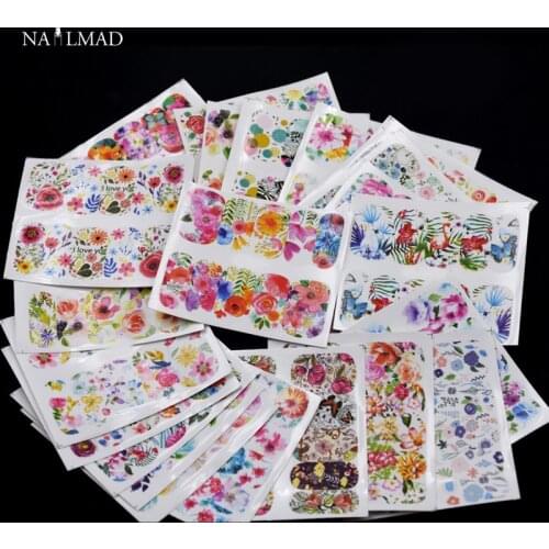 24pcs Tropical Flamingo Nail Water Decals Floral Flower Nail Art Tattoo Decals Water Slide Dandelion Flower Stickers