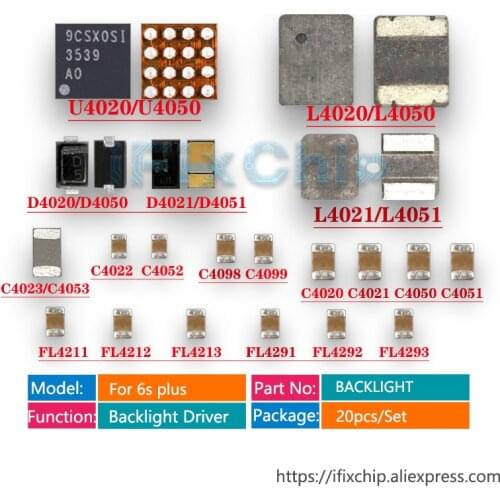 5sets(100pcs)/lot LED Back light Driver for iphone 6s plus backlight fix kit ic U4050 + Coil L4050 L4051 +Diode D4050 D4051+Capa