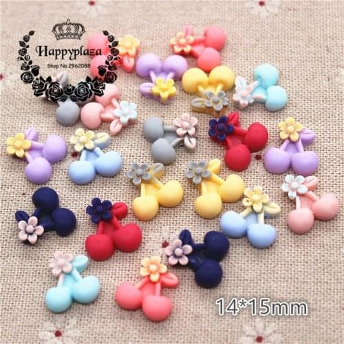 50PCS Mix Colors Cute Resin Imitation Fruit Small Cherry Flat back Cabochon DIY Jewelry/Craft Scrapbook Decoration,14*15mm