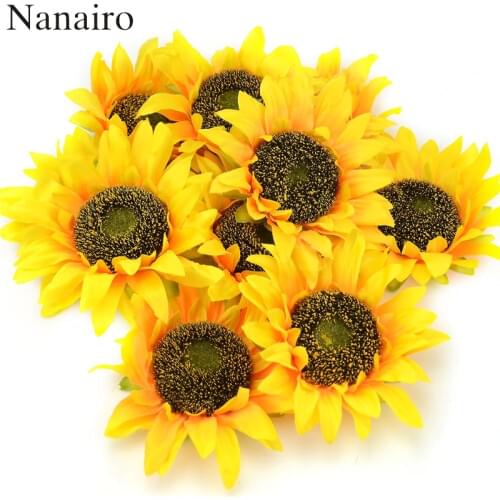 6Pcs 14cm Large Sunflower Head Artificial Silk Flowers for DIY Scrapbooking Wreath Craft Home Wedding Decoration Fake Flowers