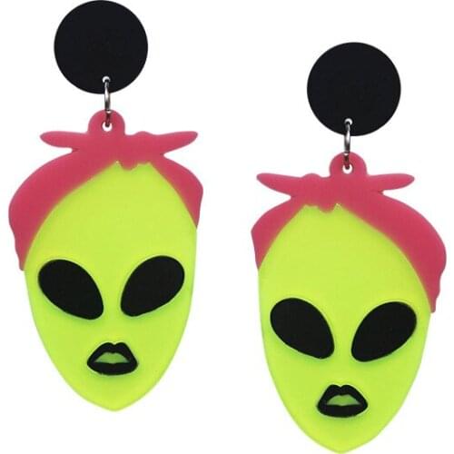 White skull skeleton earrings, funny aliens