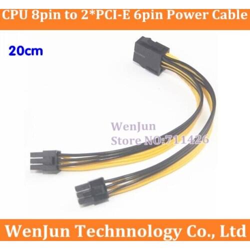 Free Shipping CPU 8pin Female to Dual 6pin Male PCI-E GPU VideO Card Power Adapter Cable 20cm