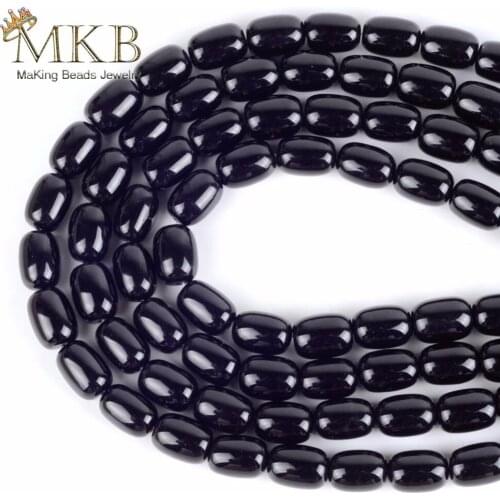 Wholesale Natural Stone Beads 10*14mm Barrel Shape Black Agates Beads For Jewelry Making 15inches Spacer Beads Diy Bracelet