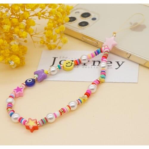 White Imitation Pearl Mobile Phone Chain For Women Creativity Stripe Five-pointed Star Anti-lost Personalized Phone Chain