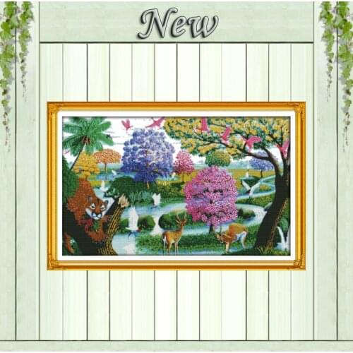 A heaven on earth scenery tree animal Decor counted printed on canvas DMC 11CT 14CT kits Cross Stitch embroidery needlework Sets