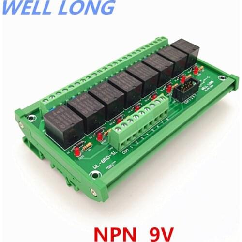 DIN Rail Mount 8 Channel NPN Type 9V 15A Power Relay Interface Module,HF JQC-3FF-9V-1ZS Relay